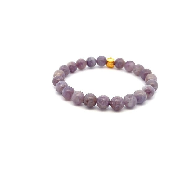 24K Gold Money Bag Stretchable Bracelet Gemstone Purple Tourmaline 8mm Size 6.5" - Picture 4 of 5